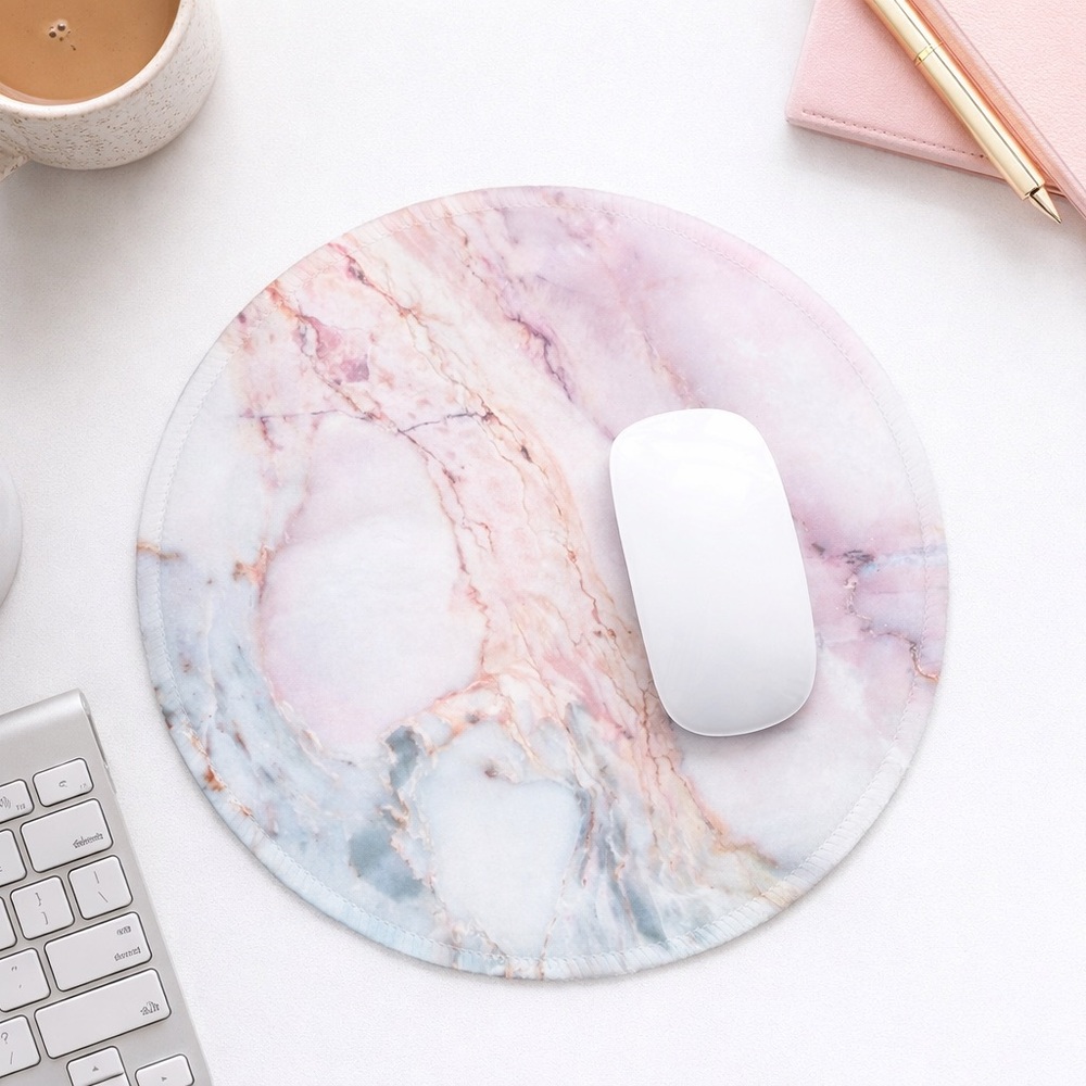 Pink Marble Mouse Pad Non-Slip Rubber Base 7.87×7.87×0.12
